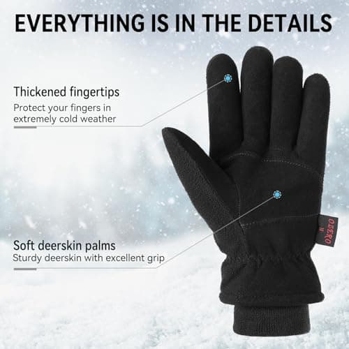 OZERO Deerskin Leather Winter Gloves -30°F Windproof & Water-resistant