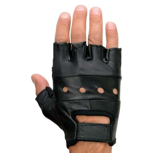 Milwaukee Black Gel Padded Men's Leather Fingerless Motorcycle Gloves