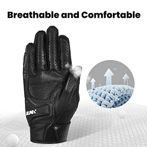 ILM Black Perforated Goatskin Motorcycle Gloves DN01 Touchscreen Compatible