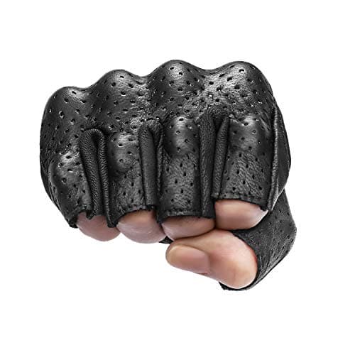 Black Leather Half Finger Motorcycling Gloves for Men XXL(G11)