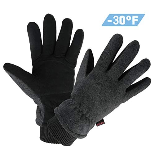 OZERO Winter Gloves for Men and Women | Deerskin Suede & Insulated Polar Fleece — Gray