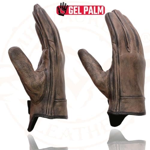 Milwaukee MG7512 Men's Brown Leather Gel Padded Motorcycle Gloves - Large