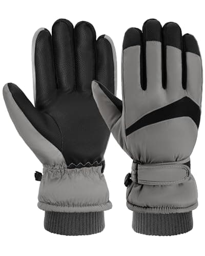 Pleneal Winter Ski Gloves Windproof Waterproof Touchscreen Anti-Slip Warm — Grey