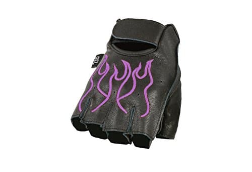 Milwaukee Black Leather Gel Padded Motorcycle Gloves with Orange Flame — Black/Purple