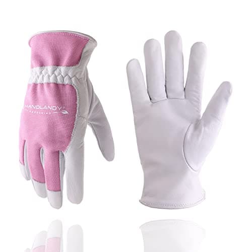 HANDLANDY Women's Touch Screen Safety Work Gloves for Yardwork Gardening — White-pink