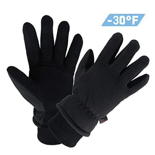 OZERO Winter Gloves for Men and Women | Deerskin Suede & Insulated Polar Fleece — Black