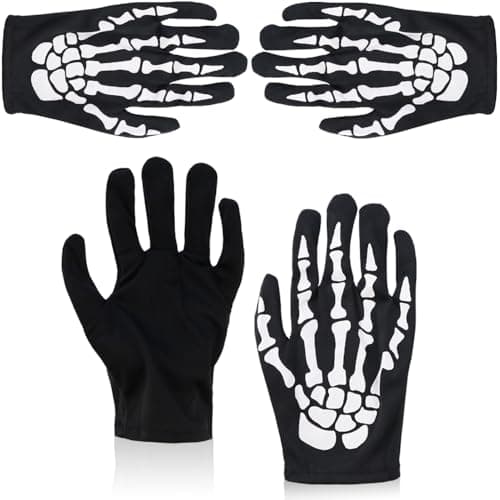 NAIHOD Spooky Skull Black Skeleton Gloves - Halloween Accessories