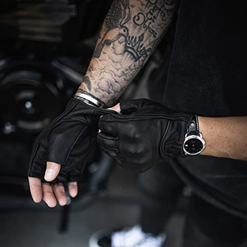 Harssidanzar Mens Leather Fingerless Motorcycle Gloves GM037