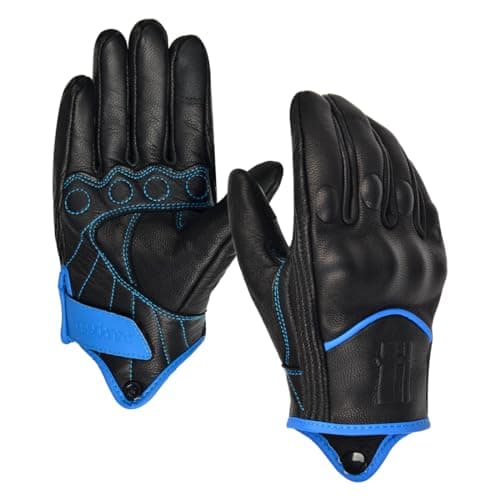 Women's Leather Motorcycle Gloves for Road Racing, Cycling, Climbing, and Powersports with Touchscreen - GL016 — Blue