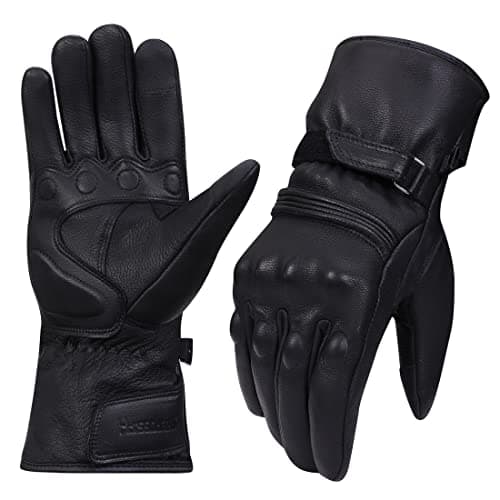 Harssidanzar Men's Winter Motorcycle Gloves, Genuine Leather Touchscreen Thinsulate Lined Black Size L