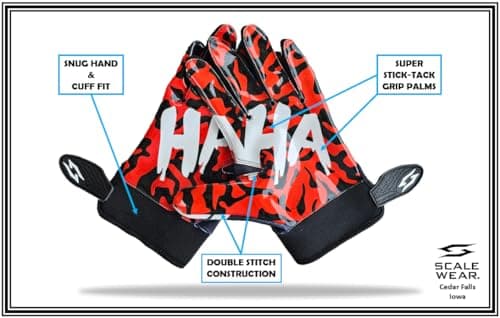 Battle College Jester Football Gloves - Elite Tacky Grip, Men's, Youth, Kids, Black