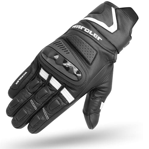 Vortex Motorcycle Gloves for Men/Women, Touchscreen Cowhide Leather, Summer Knuckle & Finger Protection — Black-White