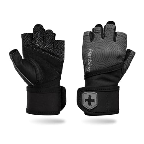 Harbinger Pro Wristwrap Gloves 3.0 for Weightlifting & Fitness Training — Carbon