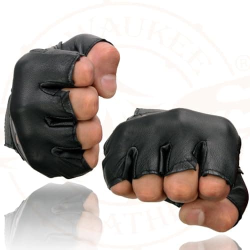Milwaukee Black Gel Padded Men's Leather Fingerless Motorcycle Gloves