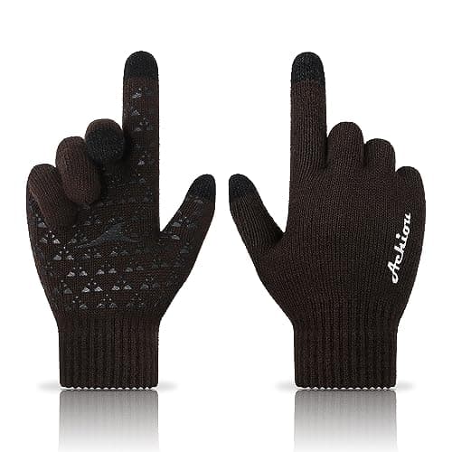 Achiou Winter Gloves for Men & Women - Touch Screen Compatible Warm Running Gloves — Coffee