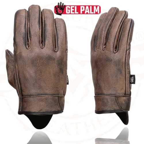 Milwaukee MG7512 Men's Brown Leather Gel Padded Motorcycle Gloves - Large