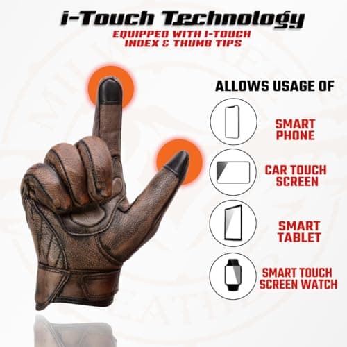 Milwaukee Men's Brown Leather Motorcycle Gloves with Gel Palm Protection