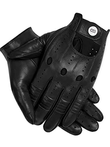 Genuine Leather Black Driving Gloves for Men, Touchscreen Compatible Motorcycle Fotos — Black(palm Hole)