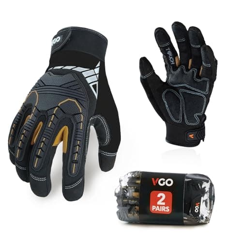 Vgo 3-Pairs Heavy Duty Synthetic Leather Mechanic Gloves, Size L, Black — Gold&black -Regular