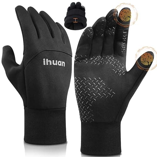 ihuan Winter Gloves for Men and Women, Waterproof and Windproof Touchscreen Finger Warm Thermal — Black