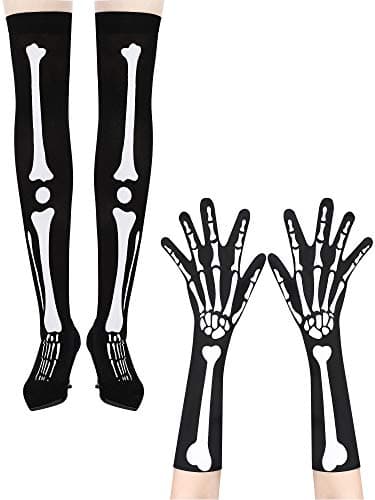 Blulu Halloween Skeleton Gloves Stockings Set