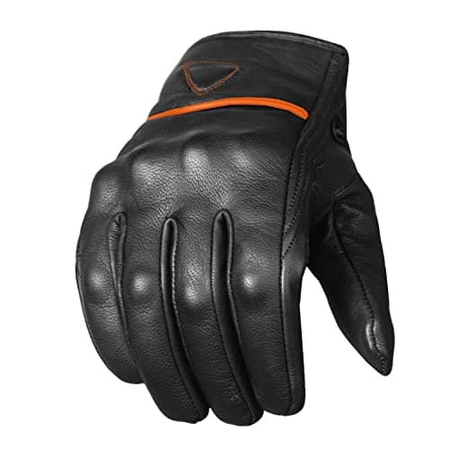 Men's Premium Leather Motorcycle Jacket & Gel Gloves for Street Cruisers — BlackOrange