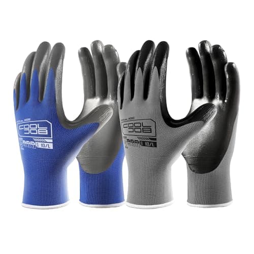 COOLJOB Heavy-Duty Nitrile Gloves with Grip, Oil Resistant, Large, Gray Blue for Men