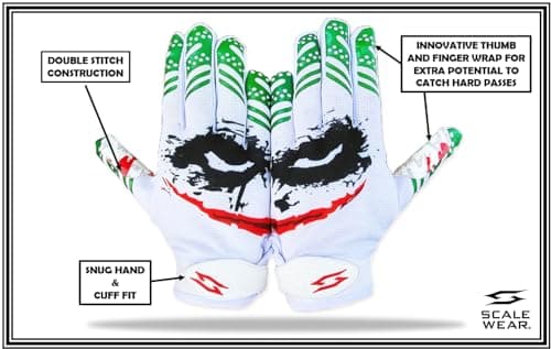 Joker Stealth Elite Football Gloves White, Men & Kids, Battle College Lineman