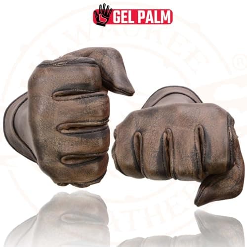 Milwaukee MG7512 Men's Brown Leather Gel Padded Motorcycle Gloves - Large