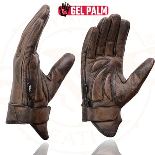 Milwaukee MG7512 Men's Brown Leather Gel Padded Motorcycle Gloves - Large