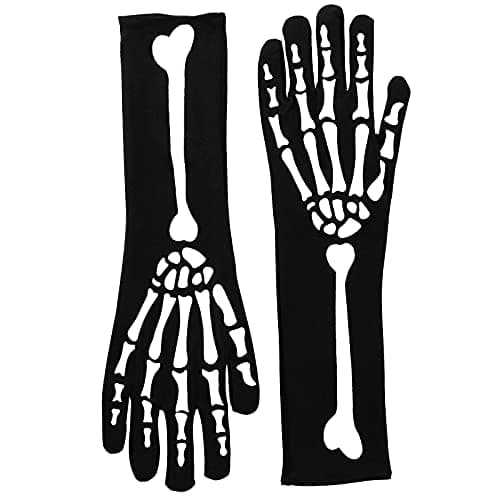 XUECHEN Stretchy Skeleton Gloves, Halloween Full Finger Bones