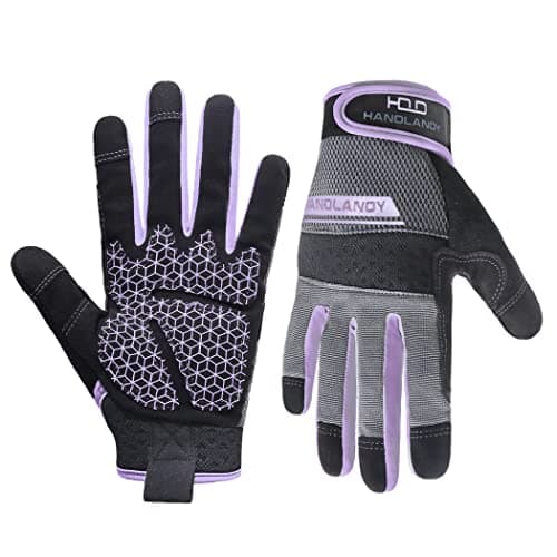 HANDLANDY Women's Touch Screen Safety Work Gloves for Yardwork Gardening — Purple-upgraded