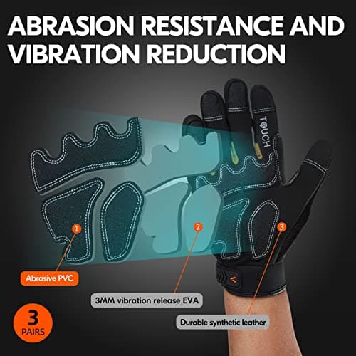 Vgo 3-Pairs Heavy Duty Synthetic Leather Mechanic Gloves, Size L, Black