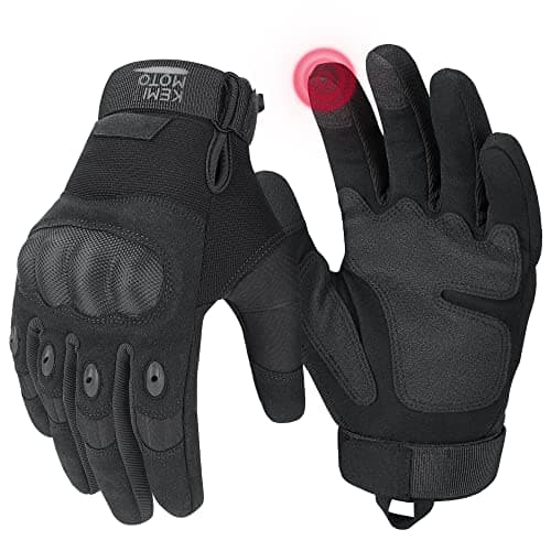 KEMIMOTO Men's Touchscreen Motorcycle Gloves with Hard Shell & Palm Padding — Black, Microfiber Protection