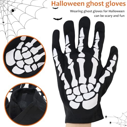NAIHOD Spooky Skull Black Skeleton Gloves - Halloween Accessories