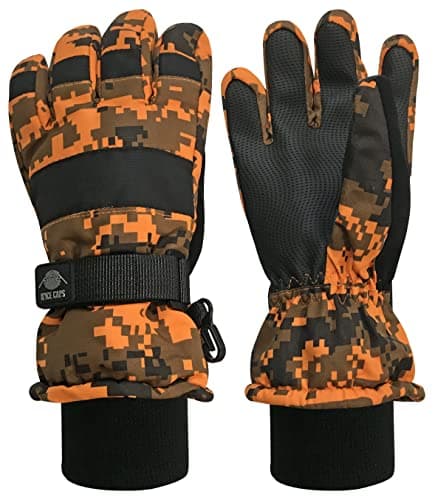 N'Ice Caps Kids' Waterproof Winter Warm Thinsulate Gloves — Neon Orange Digital Camo
