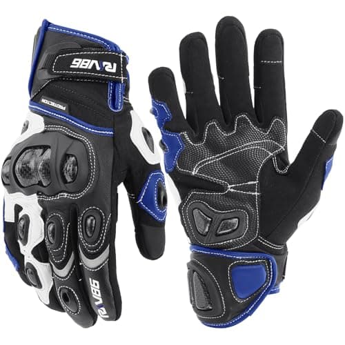 Genuine Leather Motorcycle Gloves with Carbon Fiber Touch Screen Protection for Men and Women Racing — Blue