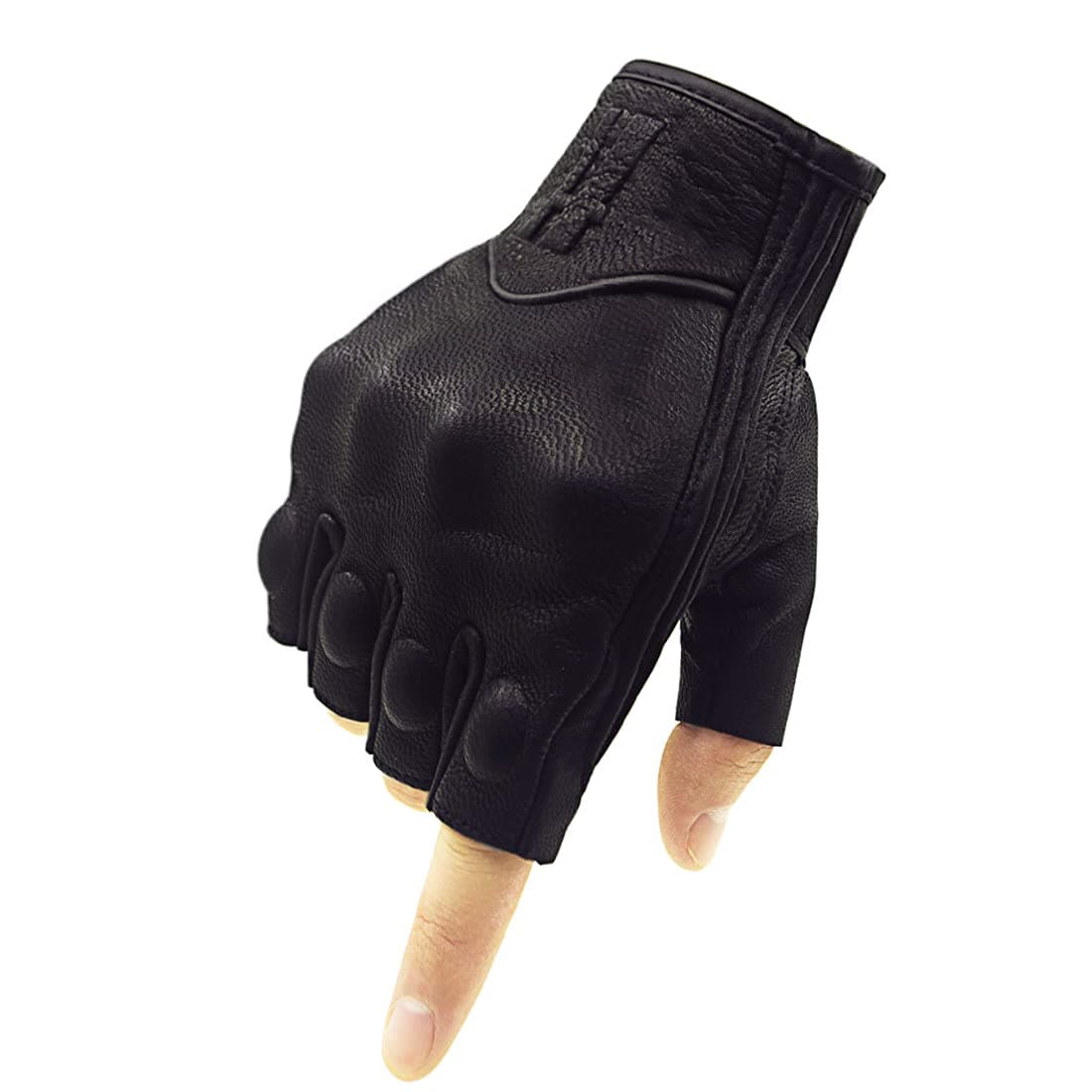 Harssidanzar Mens Leather Fingerless Motorcycle Gloves GM037