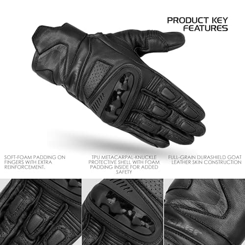 Vortex Motorcycle Gloves for Men/Women, Touchscreen Cowhide Leather, Summer Knuckle & Finger Protection