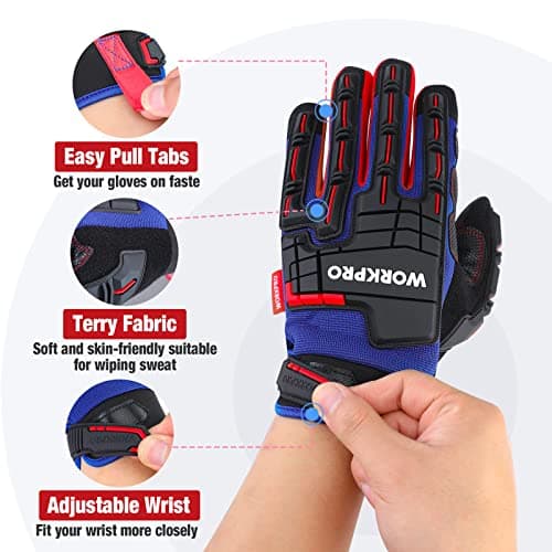WORKPRO Heavy Duty Men's Impact Protection Gloves, Touch Screen PVC Terry Fabric