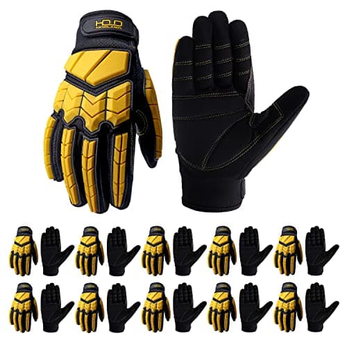 Handlandy Heavy Duty Impact Gloves, SBR Padding, TPR Protector — Yellow-10pairs
