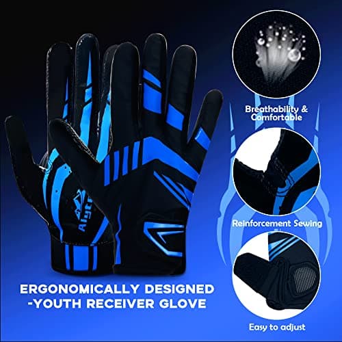 Children's No-Slip Football Gloves, Enhanced Silicone, Adjustable Fit (Blue-Black M/L)