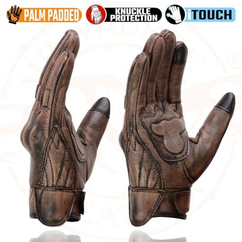 Milwaukee Men's Brown Leather Motorcycle Gloves with Gel Palm Protection