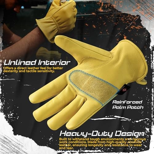 FCI Heavy Duty Cowhide Leather Safety Gloves | Waterproof (Unlined, Medium)