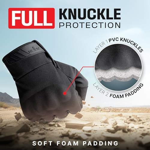 NoCry Men's Water Resistant Tactical Shooting Gloves with Knuckle Guards and Non-Slip Palm — Heavy Duty Black Airsoft Gl