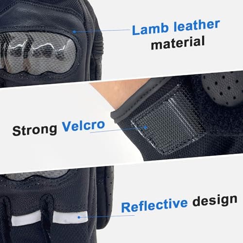 ZLUXURQ Mens Motorcycle Leather Gloves - Hard Knuckle Protection Lightweight & Comfortable