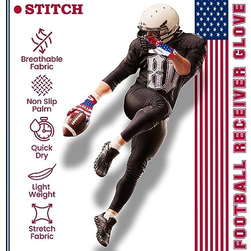 American Flag Football Receiver Gloves for Men, Adults, and Youth