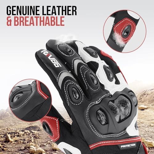 Genuine Leather Motorcycle Gloves with Carbon Fiber Touch Screen Protection for Men and Women Racing