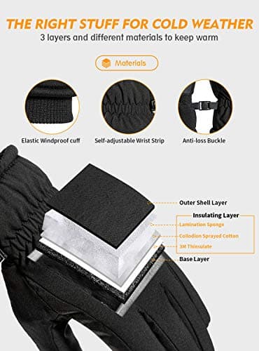 TRENDOUX Men's Winter Warm 3M Thinsulate -20℉ Windproof Waterproof Ski Gloves