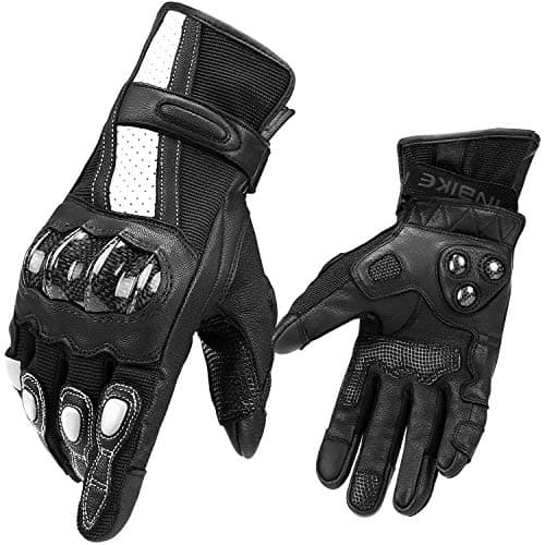 INBIKE Women's Black Leather Motorcycle Gloves with Touch Screen Carbon Fiber Knuckles Large — Black
